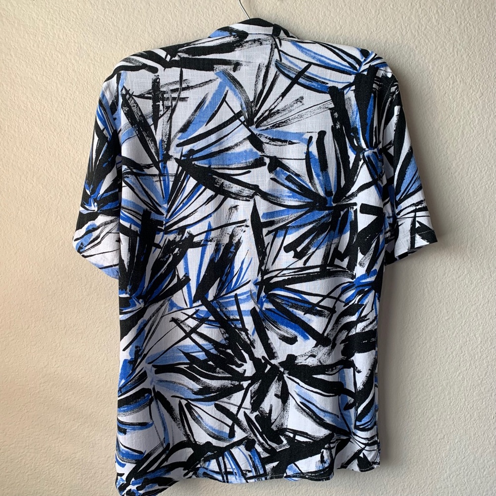 Zara Relaxed Fit Short Sleeve Button-Up Shirt   Blue and Black Palm Print Size S - Picture 7 of 15